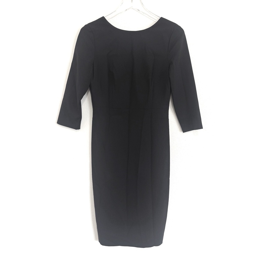 Theory Varetta Black Sheath Dress: 3/4 Sleeve Stretch Wool Workwear